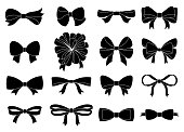 Set of decorative bow for your design. Vector bow silhouette isolated on white