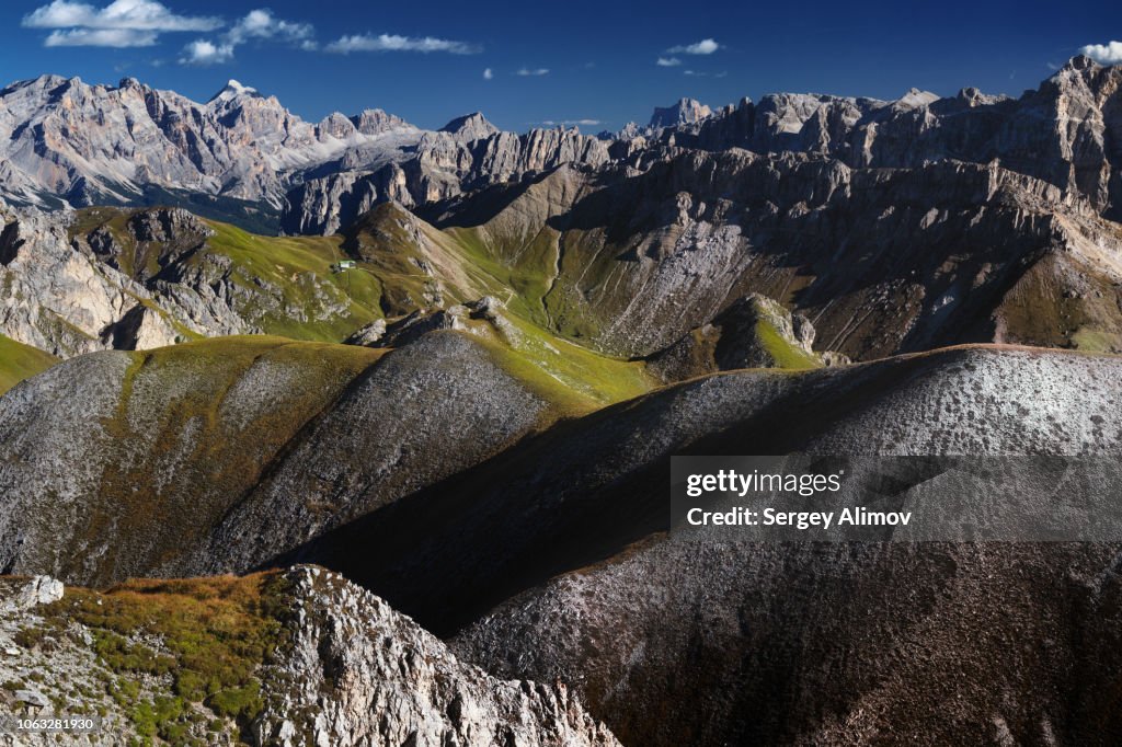 Highland meadows in natural park Puez Odle, Italy