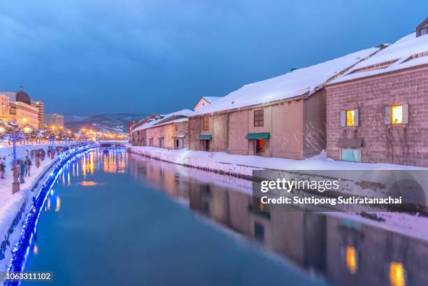 beautiful view of otaru canal , otaru is most popular travel destination city near sapporo in hokkaido. - sapporo stock-fotos und bilder