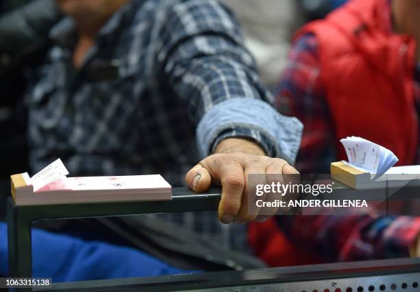 Picture shows betting tickets during the Euskolabel eusko pilota 4 1/2 championship final match between Altuna III and Ezkurdia at the Navarra arena...