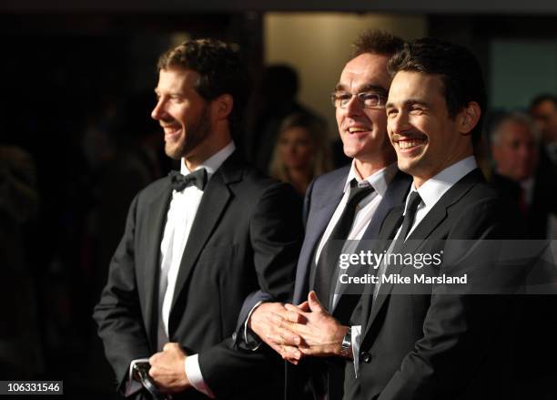 James Franco, Danny Boyle and Aron Ralston attend the European Premiere of '127 Hours' during the closing gala of the 54th BFI London Film Festival...