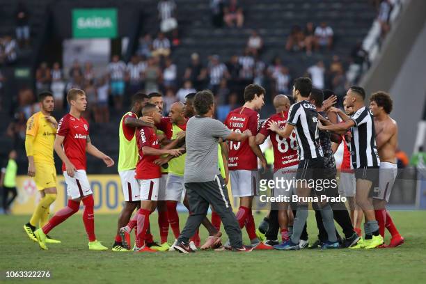 Players of Botafogo and Internacional argue during a match between Botafogo and Internacional as part of Brasileirao Series A 2018 at Engenhao...