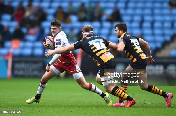 James Grayson of Northampton in action during the Premiership Rugby Cup match between Wasps and Northampton Saints at Ricoh Arena on November 04,...