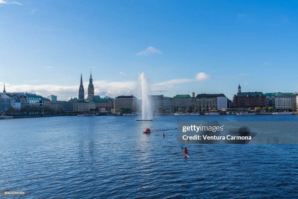 Canoeing on the Binnenalster in Hamburg - Germany-