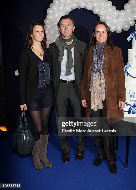 Christophe Malavoy , his wife Isabelle and his daughter Camille poses for the premiere of 'Mamma Mia!' - Paris Premiere at Theatre Mogador on October...