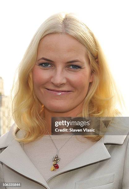 Crown Princess Mette-Marit of Norway poses at the Norwegian Consul General's residence on October 28, 2010 in New York City.