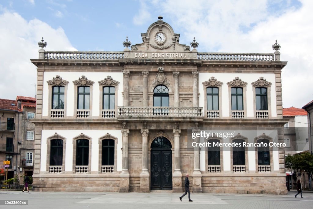 Facade of Town hall in Pontevedra city, Galicia, Spain