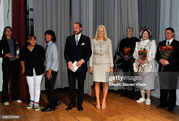 Crown Prince Haakon and Crown Princess Mette-Marit of Norway attend the children's opera "Max and Moritz" at the Lower Manhattan Arts Academy on...