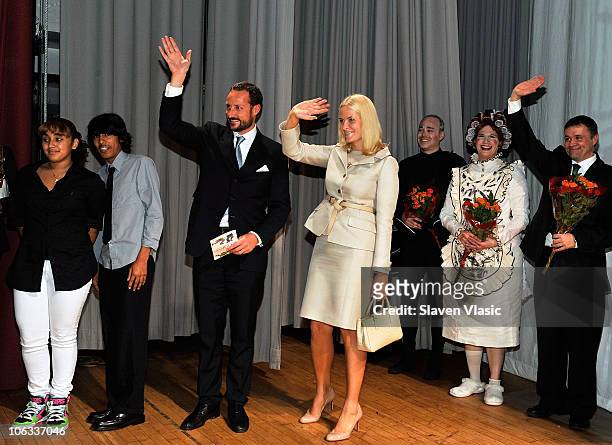 Crown Prince Haakon and Crown Princess Mette-Marit of Norway attend the children's opera "Max and Moritz" at the Lower Manhattan Arts Academy on...