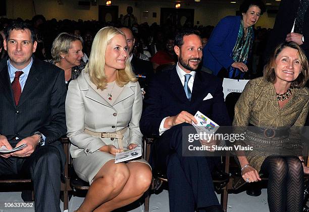 Crown Princess Mette-Marit and Crown Prince Haakon of Norway attend the children's opera "Max and Moritz" at the Lower Manhattan Arts Academy on...