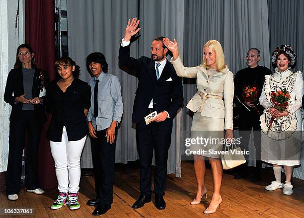 Crown Prince Haakon and Crown Princess Mette-Marit of Norway attend the children's opera "Max and Moritz" at the Lower Manhattan Arts Academy on...