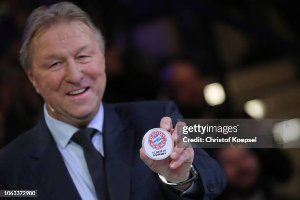 Horst Hrubesch presents the team of FC Bayern Muecnhen to play against Hertha BSC Berlin in Berlin during the DFB Cup Round of 16 Draw at Deutsches...