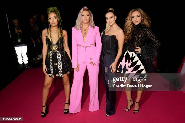 Leigh-Anne Pinnock, Jesy Nelson, Perrie Edwards and Jade Thirlwall of Little Mix attend the MTV EMAs 2018 at the Bilbao Exhibition Centre on November...