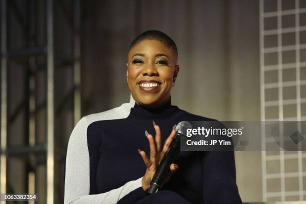 Symone Sanders speaks onstage at Girlboss Rally NYC 2018 at Knockdown Center on November 18, 2018 in Maspeth, New York.