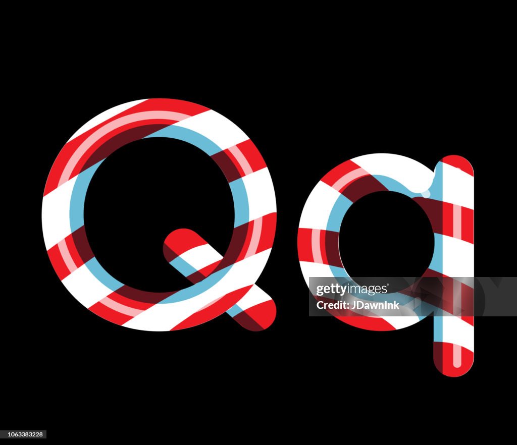 Candy Cane Alphabet Schriftgestaltung mit roten und weißen Streifen Buchstaben Q