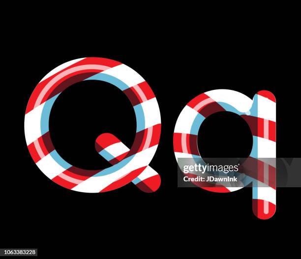 candy cane alphabet font design with red and white stripes letter q - candy cane pattern stock illustrations