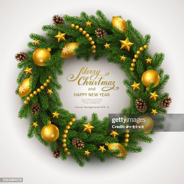 christmas background with fir wreath - christmas wreath stock illustrations