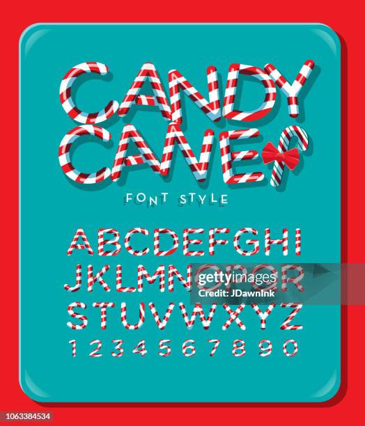 candy cane alphabet capital letter font design with red and white stripes - rock font stock illustrations