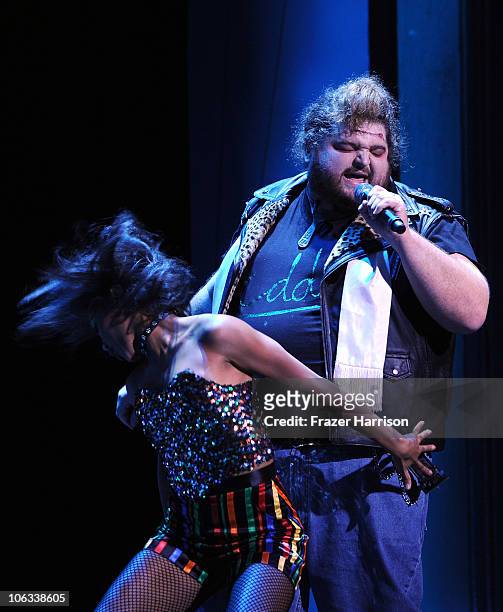 Actor Jorge Garcia and dancer perform onstage during The Rocky Horror Picture Show 35th anniversary to benefit The Painted Turtle at The Wiltern on...