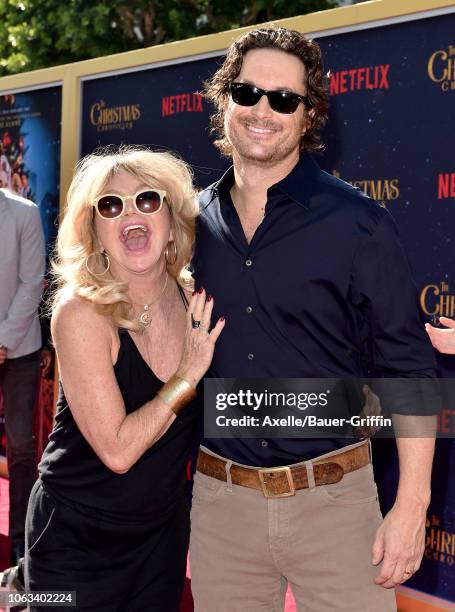 Goldie Hawn and Oliver Hudson attend the premiere of Netflix's 'The Christmas Chronicles' at Fox Bruin Theater on November 18, 2018 in Los Angeles,...