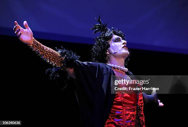 Actor Julian McMahon performs onstage during The Rocky Horror Picture Show 35th anniversary to benefit The Painted Turtle at The Wiltern on October...