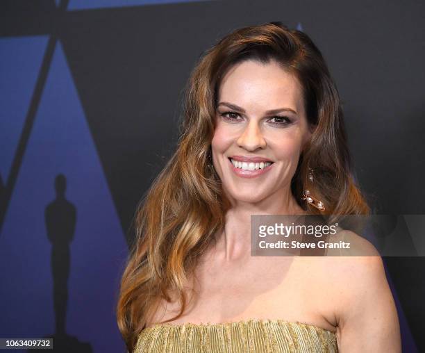 Hilary Swank arrives at the Academy Of Motion Picture Arts And Sciences' 10th Annual Governors Awards at The Ray Dolby Ballroom at Hollywood &...