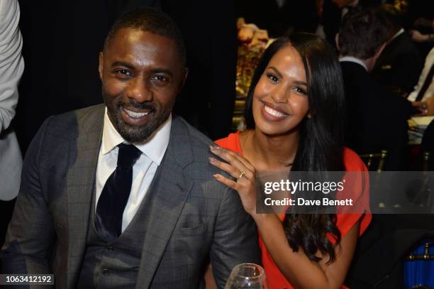 Idris Elba and Sabrina Dhowre attend The 64th Evening Standard Theatre Awards at the Theatre Royal, Drury Lane, on November 18, 2018 in London,...