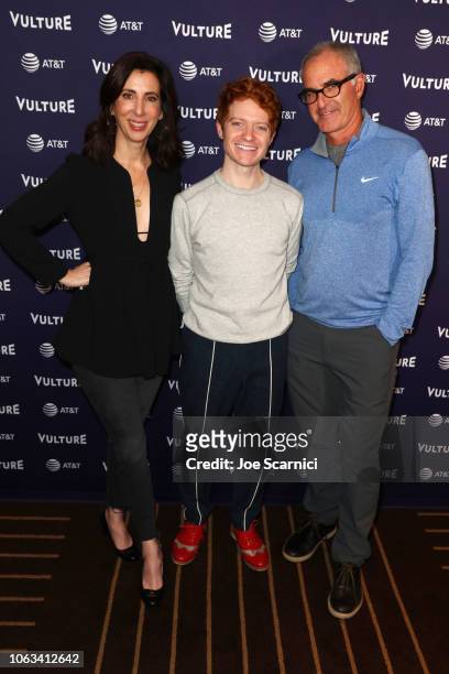 Aline Brosh McKenna, Brendan Scannell and David Frankel attend 'The Good Place Writers Panel' during Vulture Festival Presented By AT&T at Hollywood...