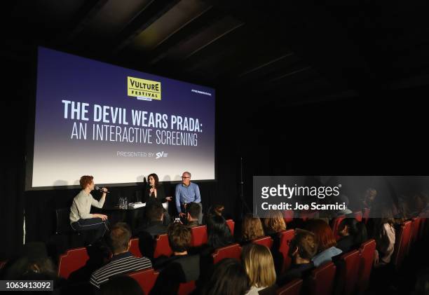 Brendan Scannell, Aline Brosh McKenna and Brendan Scannell speak onstage during 'The Devil Wears Prada: An Interactive Screening Presented by...