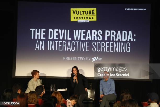 Brendan Scannell, Aline Brosh McKenna and Brendan Scannell speak onstage during 'The Devil Wears Prada: An Interactive Screening Presented by...