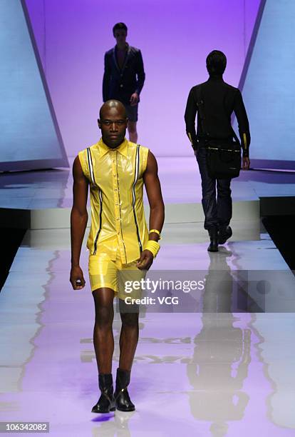 Models walk the runway during LXF collection show on the sixth day of China Fashion Week Spring/Summer 2011 on October 28, 2010 in Beijing, China.