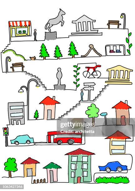 city sketch with continuous line - playground background stock illustrations