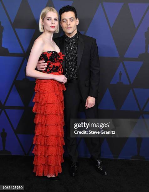 Lucy Boynton, Rami Malek arrives at the Academy Of Motion Picture Arts And Sciences' 10th Annual Governors Awards at The Ray Dolby Ballroom at...