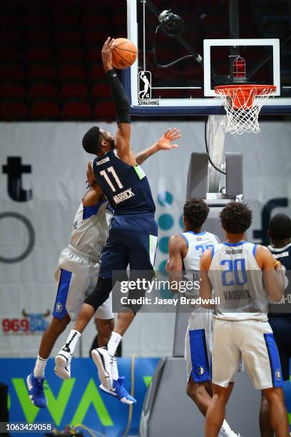 Hakim Warrick of the Iowa Wolves goes up for a dunk against the Texas Legends in an NBA G-League game on November 18, 2018 at the Wells Fargo Arena...