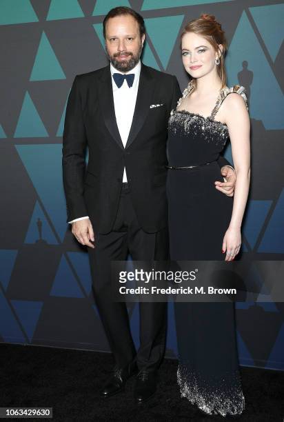 Yorgos Lanthimos and Emma Stone attend the Academy of Motion Picture Arts and Sciences' 10th Annual Governors Awards at The Ray Dolby Ballroom at...