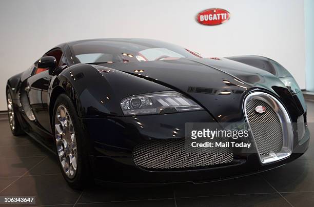 Bugatti Veyron 16.4 Grand sport car during its India launch, in New Delhi on October 28, 2010. The Bugatti Veyron debuts in India with its 16.4 Grand...