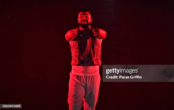 Rapper Drake performs onstage during the final stop of his "Aubrey & The Three Amigos Tour" at State Farm Arena on November 18, 2018 in Atlanta,...