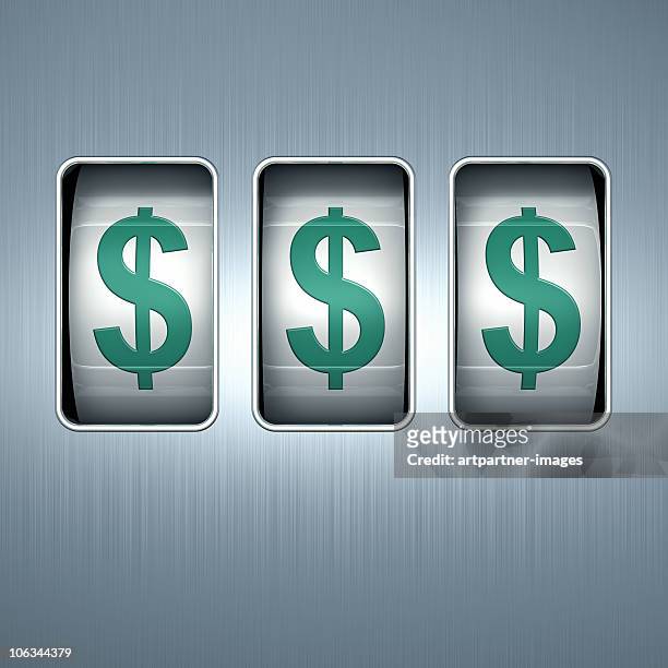 dollars on a slot machine display - fruit machine stock pictures, royalty-free photos & images