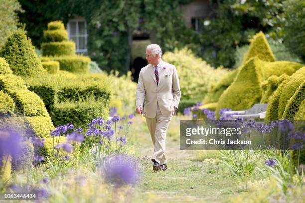 Prince Charles, Prince of Wales walks through the Gardens of Highgrove House on July 19, 2018 in Tetbury, United Kingdom.
