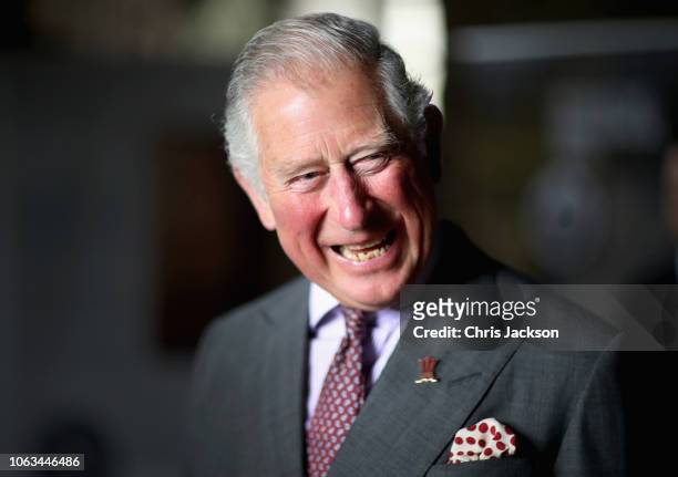 Prince Charles, Prince of Waleslaughs during a visit to Boswell Mausoleum on May 4, 2018 in Dumfries, Scotland. .