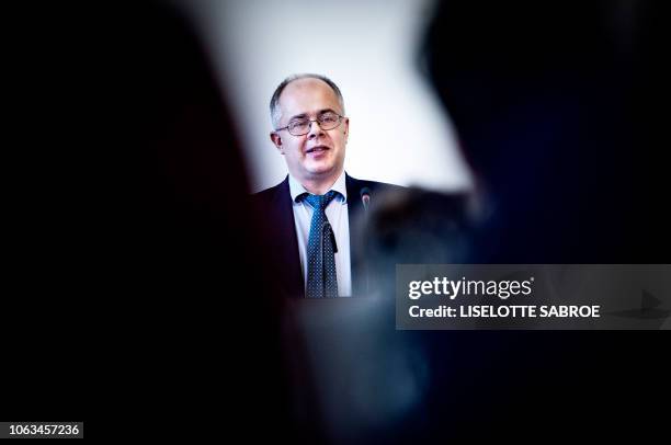 Whistleblower Howard Wilkinson speaks at the Danish parliament building Christiansborg Castle on November 19, 2018 during a hearing on the money...