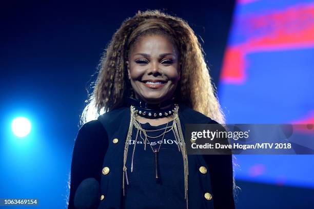 Janet Jackson on stage during the MTV EMAs 2018 at the Bilbao Exhibition Centre on November 04, 2018 in Bilbao, Spain.