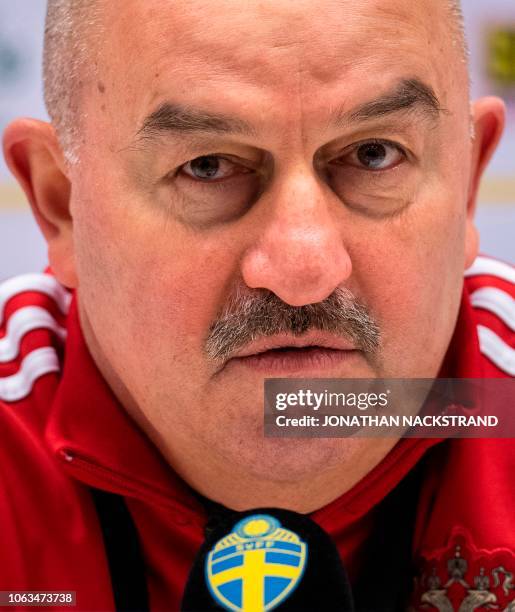 Russia's national football team head coach Stanislav Cherchesov attends a press conference on the eve of the UEFA Nations League football match...