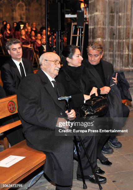 Montserrat Caballe's widower Bernabe Marti , son Bernabe Marti jr , daughter Montserrat Marti and her husband Carlos de Navas Mir attend the funeral...