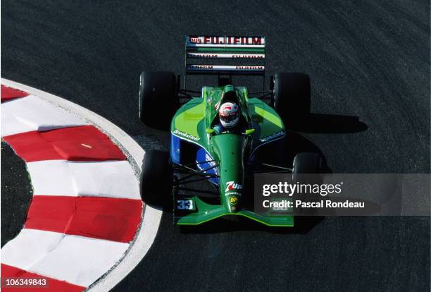 Andrea de Cesaris drives the Team 7up Jordan 191 Ford HB 3.5 V8 during practice for the French Grand Prix on 6th July 1991at the Circuit de Nevers...