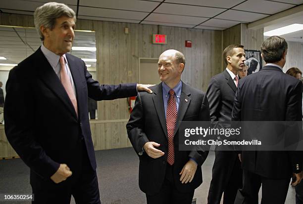 Sen. John Kerry campaigns for Delaware Democratic Senate nominee Chris Coons at the Veterans of Foreign Wars Post 475 October 29, 2010 in Newark,...