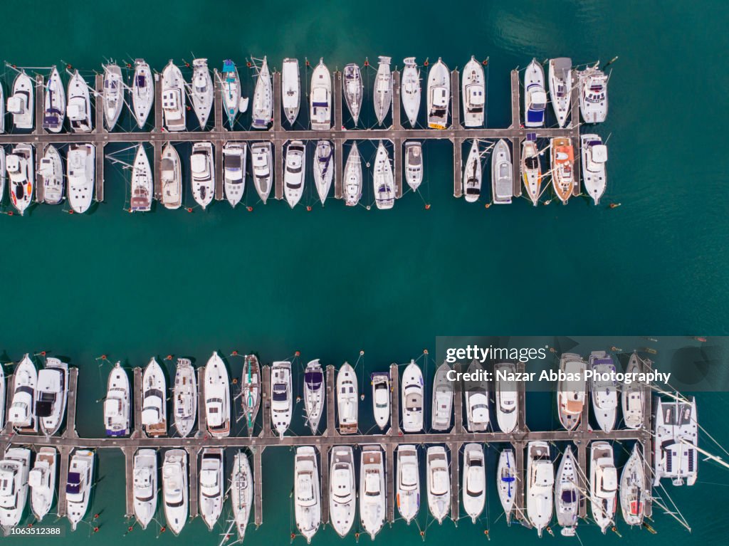 Top looking down at boat park.