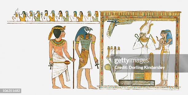 illustration of scene from the life of tutankhamen - tutankhamun stock illustrations