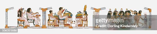 stockillustraties, clipart, cartoons en iconen met illustration of ancient egyptian scene inside royal court - ancient egyptian women