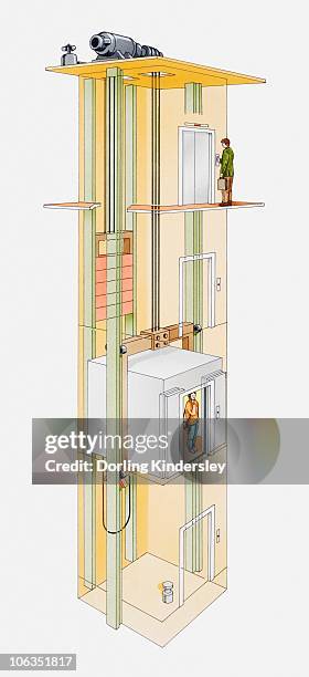 cross section illustration of lift - lift shaft stock illustrations